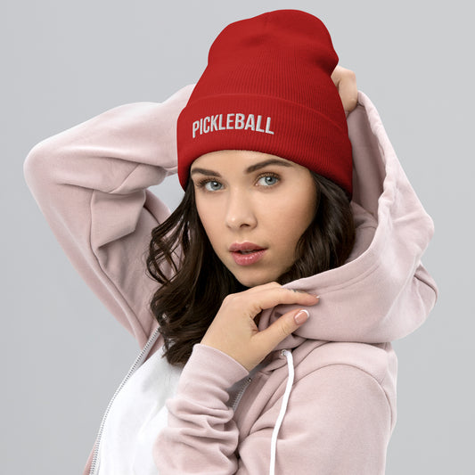 Embroidered Pickleball Text Cuffed Beanie