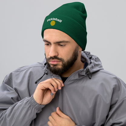 Embroidered Pickleball Text and Ball Cuffed Beanie - Unisex