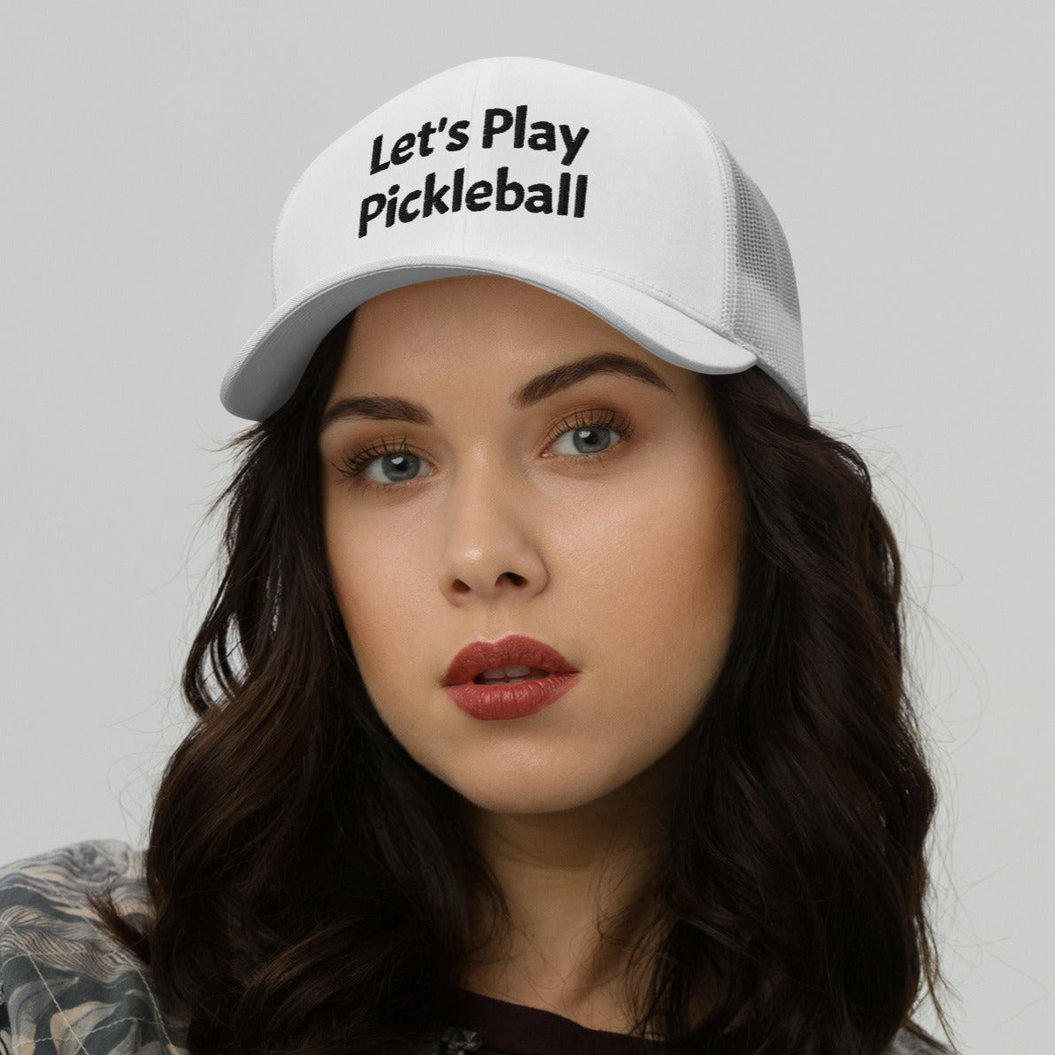 White Let's Play Pickleball Hat | Embroidered | Mesh Back