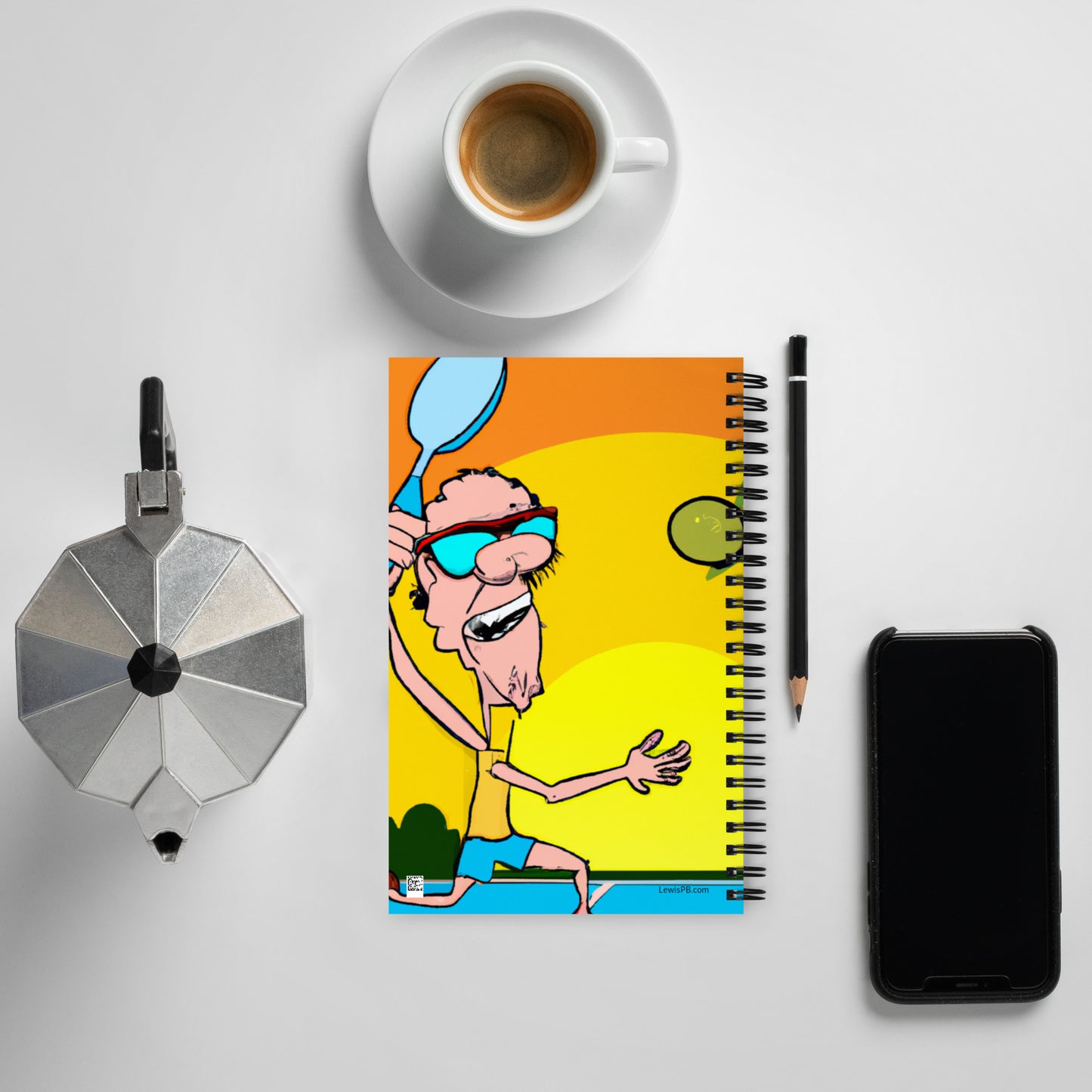 Pickleball Spiral Notebook | "Cartoon Playing Pickleball" Series (Design #2)