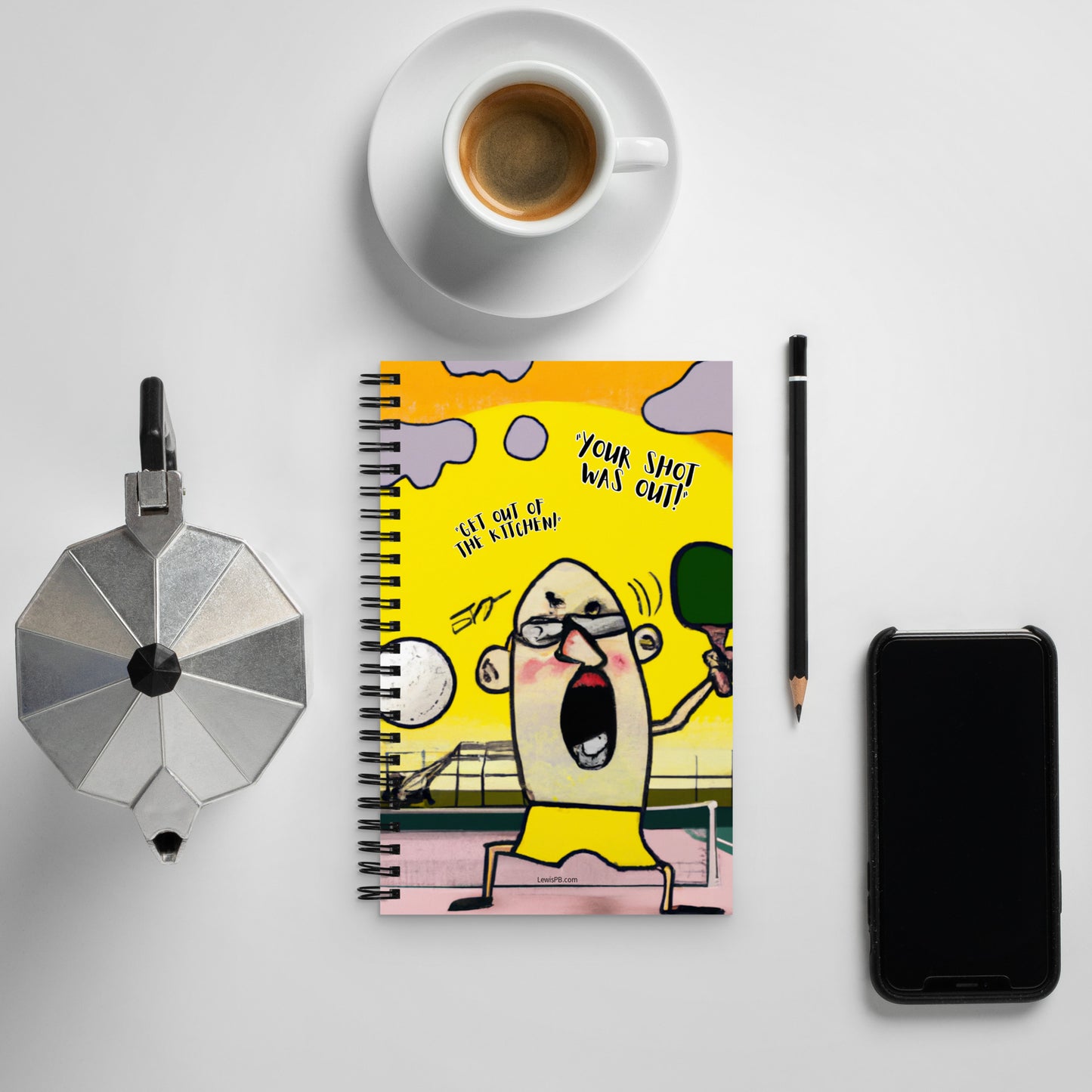 Pickleball Spiral Notebook | "Cartoon Playing Pickleball" Series (Design #1)