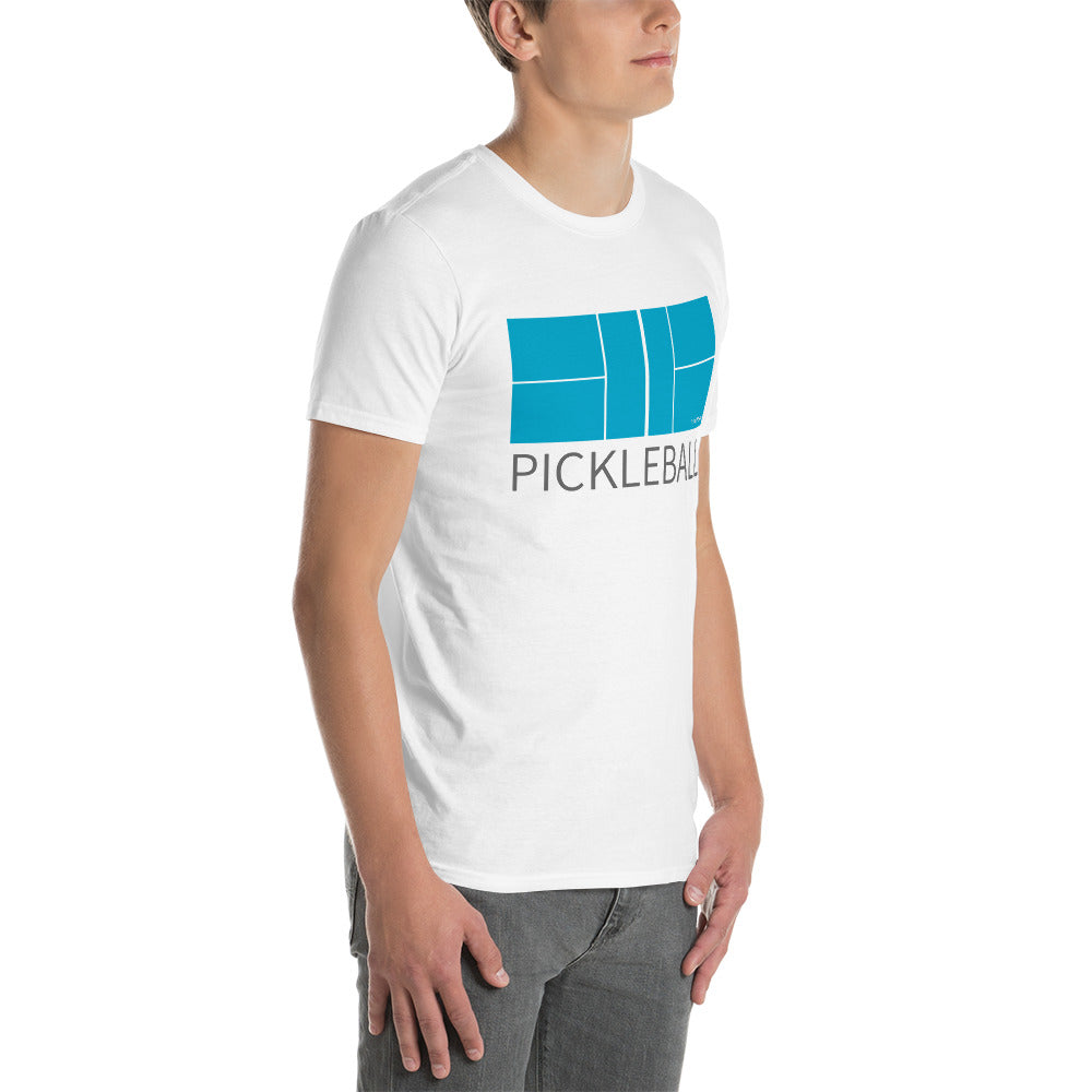 Men's White Pickleball Shirt | Pickleball Court and Text PICKLEBALL