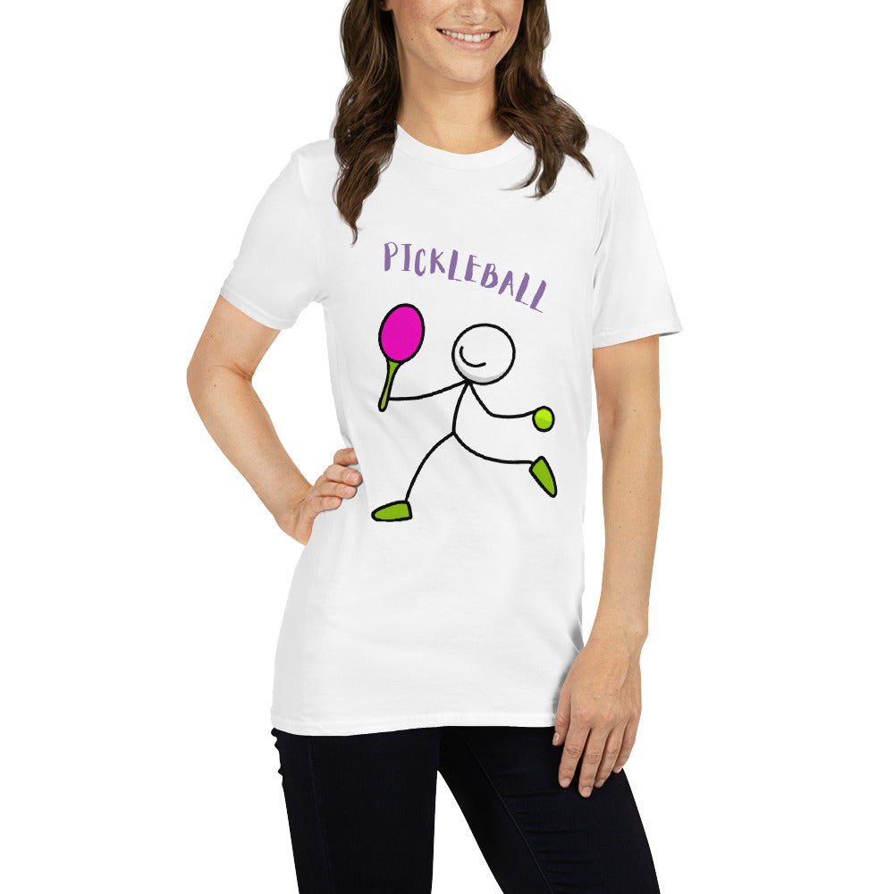 Women's Pickleball T-Shirt | Stick Figure Playing Pickleball